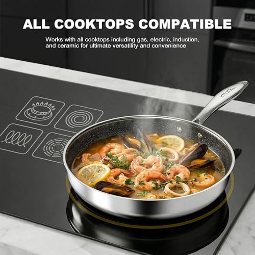 Image of imarku 12 inch Non Stick Frying Pan with Lid, 5.5-Quart Deep Skillet | Stainless Steel Saute Pan with Ceramic Coating for Family Meals, Induction Cookware, Oven & Dishwasher Safe, PFOA Free