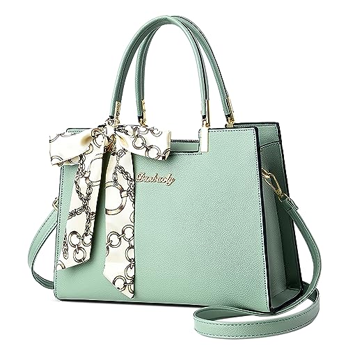 Elegante Donna Borsa a Mano Grande Capacità Borse Messenger con Moda Nastro Tote per Shopping Lavoro Viaggio Quotidiano PU Pelle a Tracolla Verde