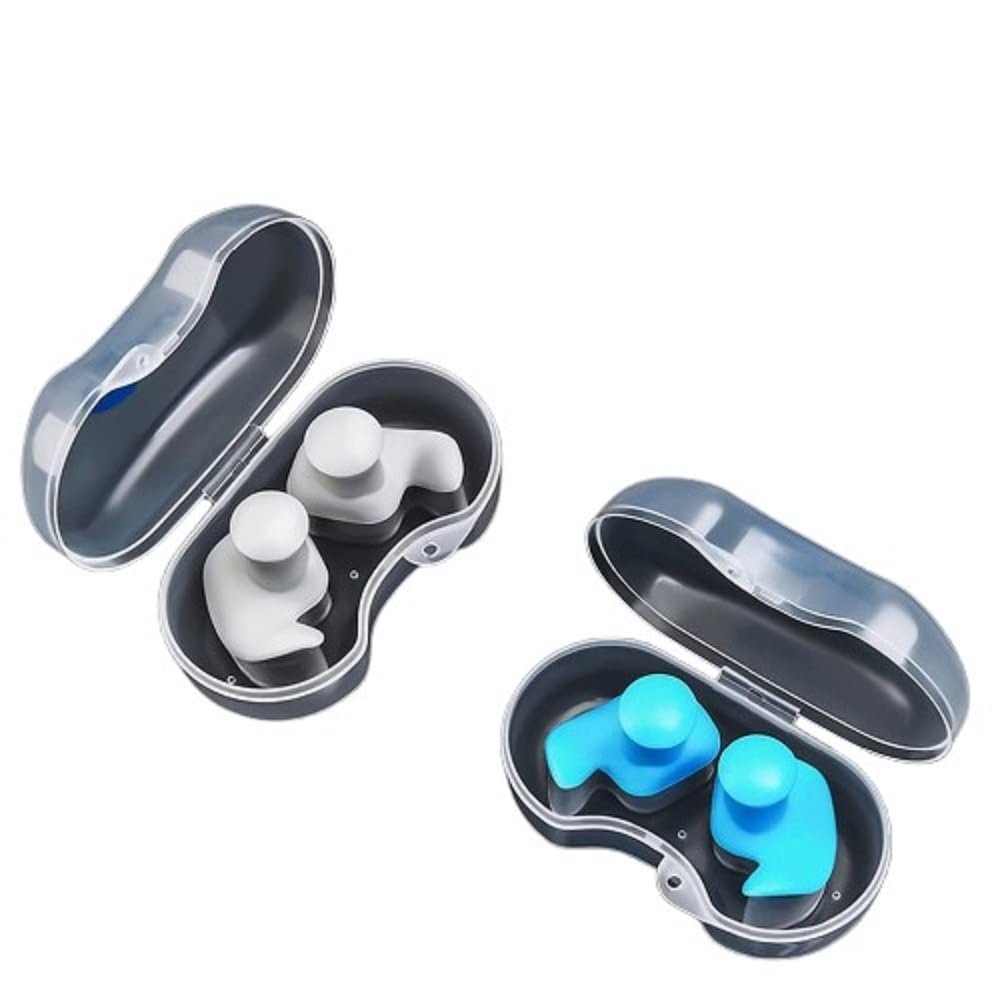 earplugs for swimming bathing and sleeping, professional reusable silicone swim earplugs for adult and children swimmers, watersports, shower, bathing, scuba diving 1 pair white