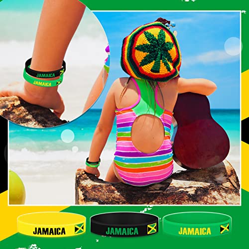 Lenwen 48 Pcs Multicolor Jamaican Country Flag Silicone Bracelet Jamaica Souvenirs Black Yellow Green Sport Wristband Jamaica Bracelet for Men Women Jamaican Birthday Party, 3 Style, 8 x 0.5 Inch3
