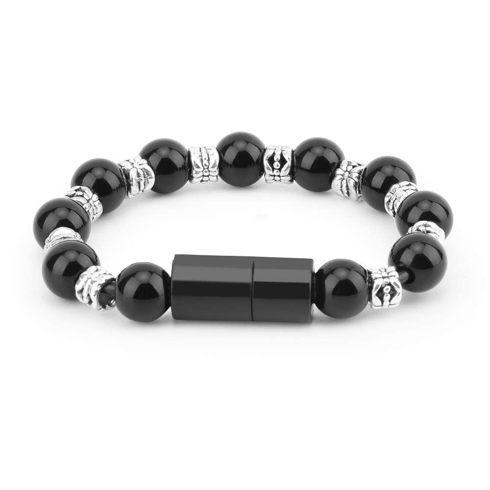 Charging Bracelets Cable Charger Cord Fashion Prayer Beads Wrist Line Black (for Type-C)