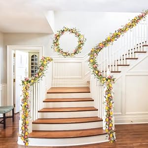 HOHOTIME 6FT Tulip Flower Garland with Eucalyptus, Artificial Spring Floral Vines for Mantle Wedding Porch Staircase Indoor Decor, Fake Wildflower Home Decoration HOHOTIME 6FT Tulip Flower Garland with Eucalyptus Artificial Spring Floral Vines for Mantle Wedding Porch Staircase Indoor Decor Fake Wildflower Home Decoration