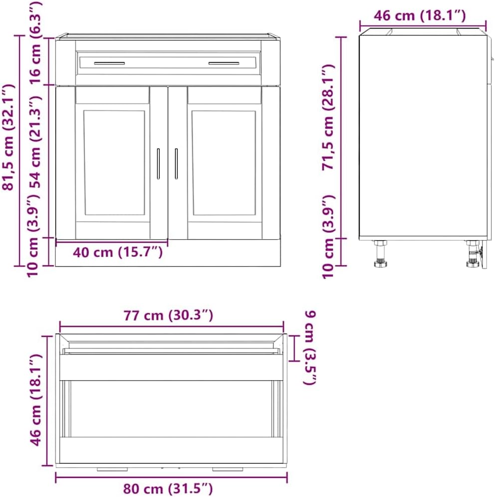 vidaXL Kitchen Base Cabinet Black Engineered Wood Medium Adjustable Feet