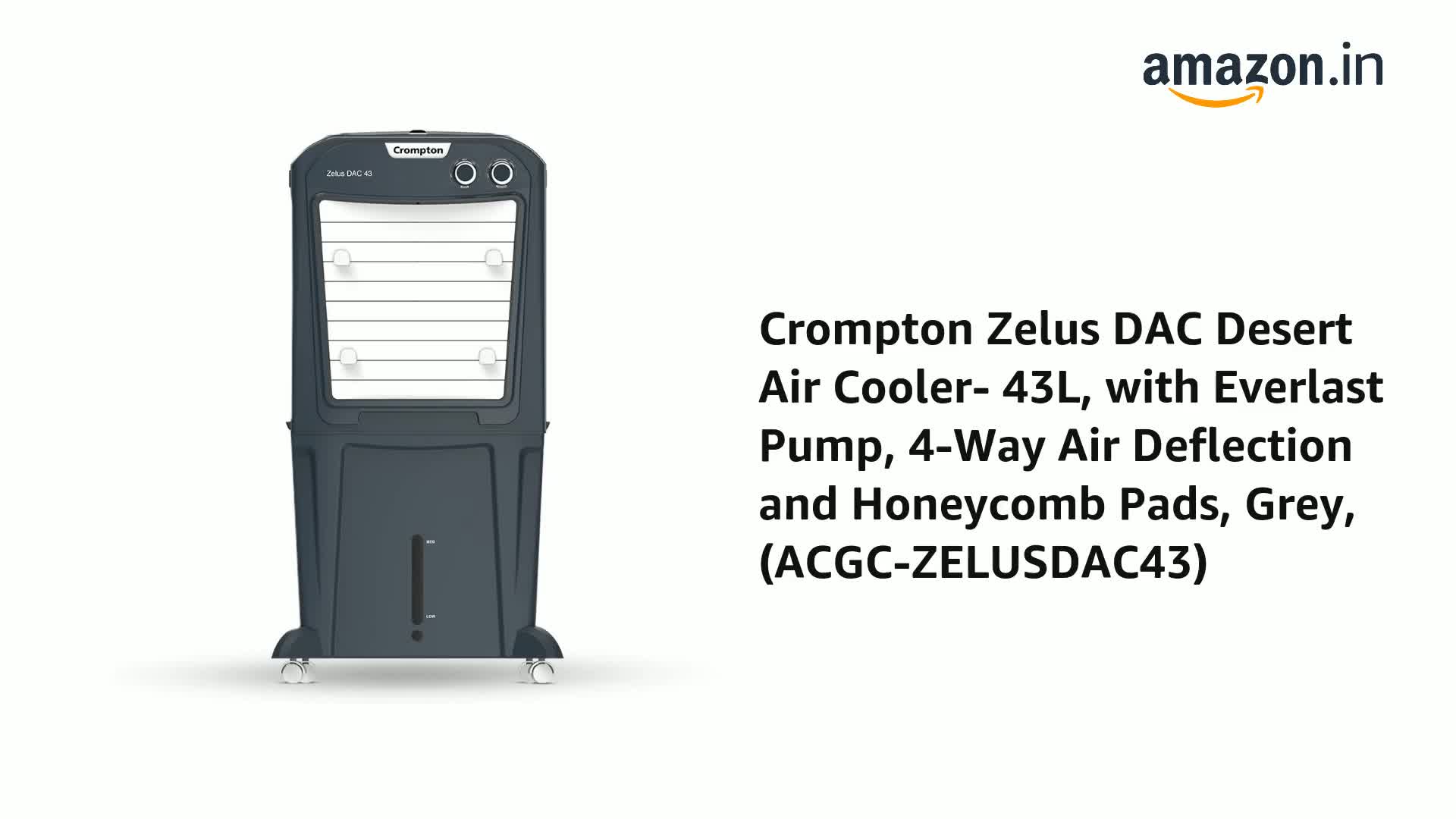 Crompton Zelus DAC Desert Air Cooler- 43L, with Everlast Pump, 4