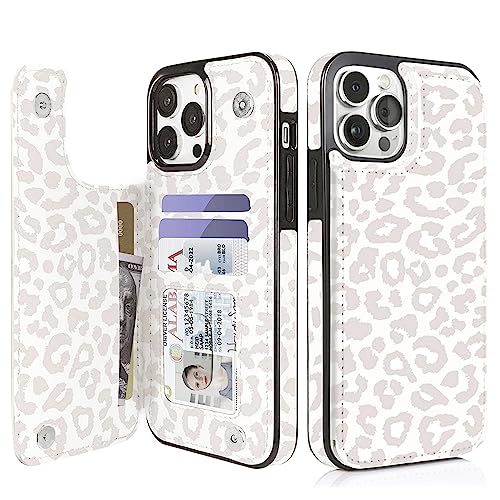 Image of uCOLOR Compatible with iPhone 12 Pro Max 6.7 inch Wallet Case with Card Holder Slot Folio Flip PU Leather Kickstand Double Magnetic Clasp and RFID Blocking Design Cover 6.7 Inch (Beige Leopard)