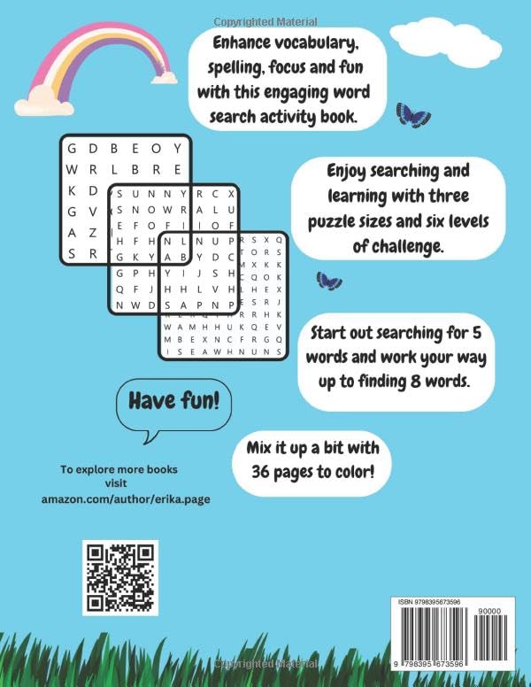 Miniatura 2 de Word Search For Kids 6-10 Plus Coloring Pages Table of Contents and Solutions Activity Game Book Engages Children. Builds Vocabulary, Reading and