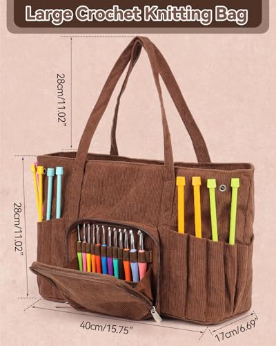 Image of Coopay Crochet Bag Organizer Large Yarn Bag, Knitting Project Bag for Crocheting, Crochet Yarn Bag Knitting Tote Bag Crochet Travel Bag for Crochet Supplies - Multipocket, Ideal Christmas Gifts