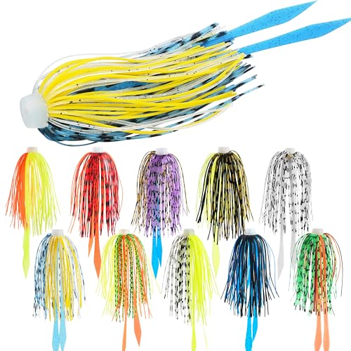 Silicone Jig Skirts 10/20pcs Spinnerbait Skirts with Tail Fishing Lure Skirts Replacement Quick Change Fishing Umbrella Skirts for Spinnerbaits Buzzbaits Bass Jig Lure Making Supplies