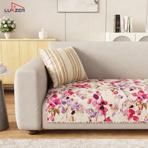 Image of Lukzer 4 Seater Sofa Cover Mat Reversible Quilted Sofa Seat Protector with WaveEdge Ultrasonic Cut - Royal Petals - Washable Anti-Slip Sofa Throw for Living Room Couch Cover 220 x 85 CM /SC-219-04WE
