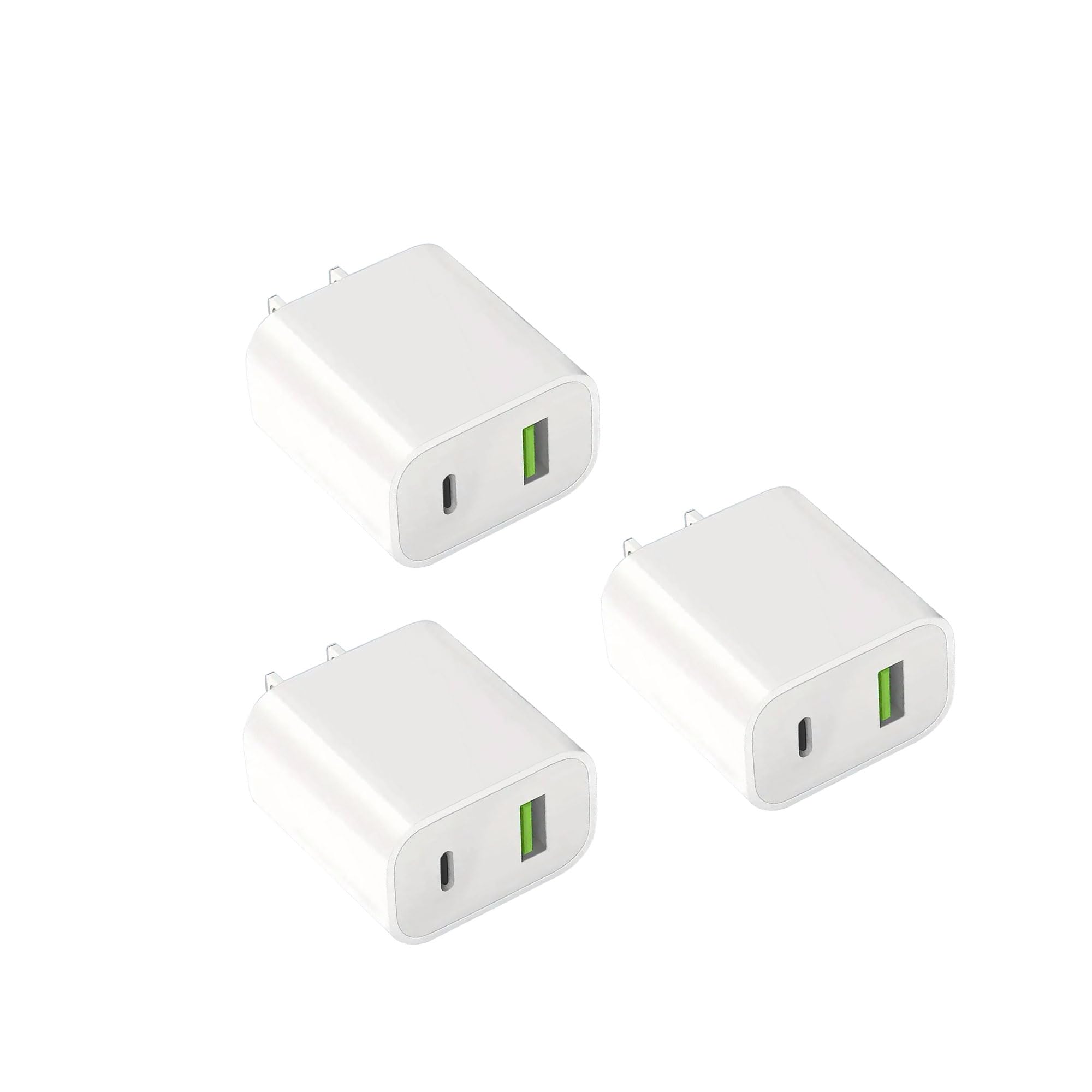 USB C Charger Block，3-Pack Wall Charging Adapter，20W Dual-Port USB-C and USB-A Charger Compatible with iPhone 17/16/15/14/13/12/11/XS/XR/Xand More