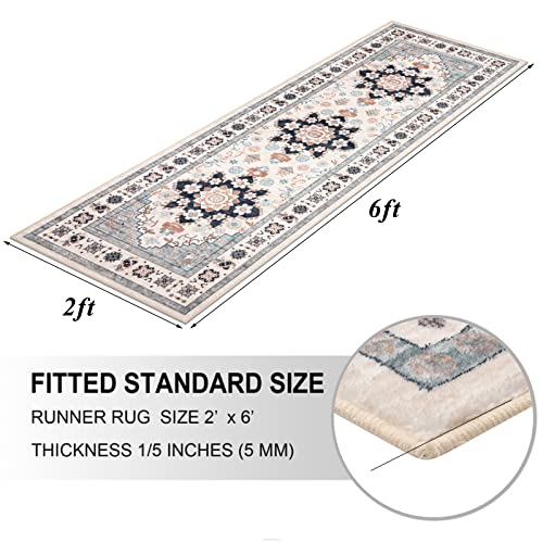 U'artlines Super Soft Boho Vintage Runner Rug 2'X6' Machine Washable Living Room Area Rugs Non-Shedding Foldable Accent Rug Non Slip Bathroom Bedroom Office Floor Decoration(Beige 2’ X 6’) #TOP2
