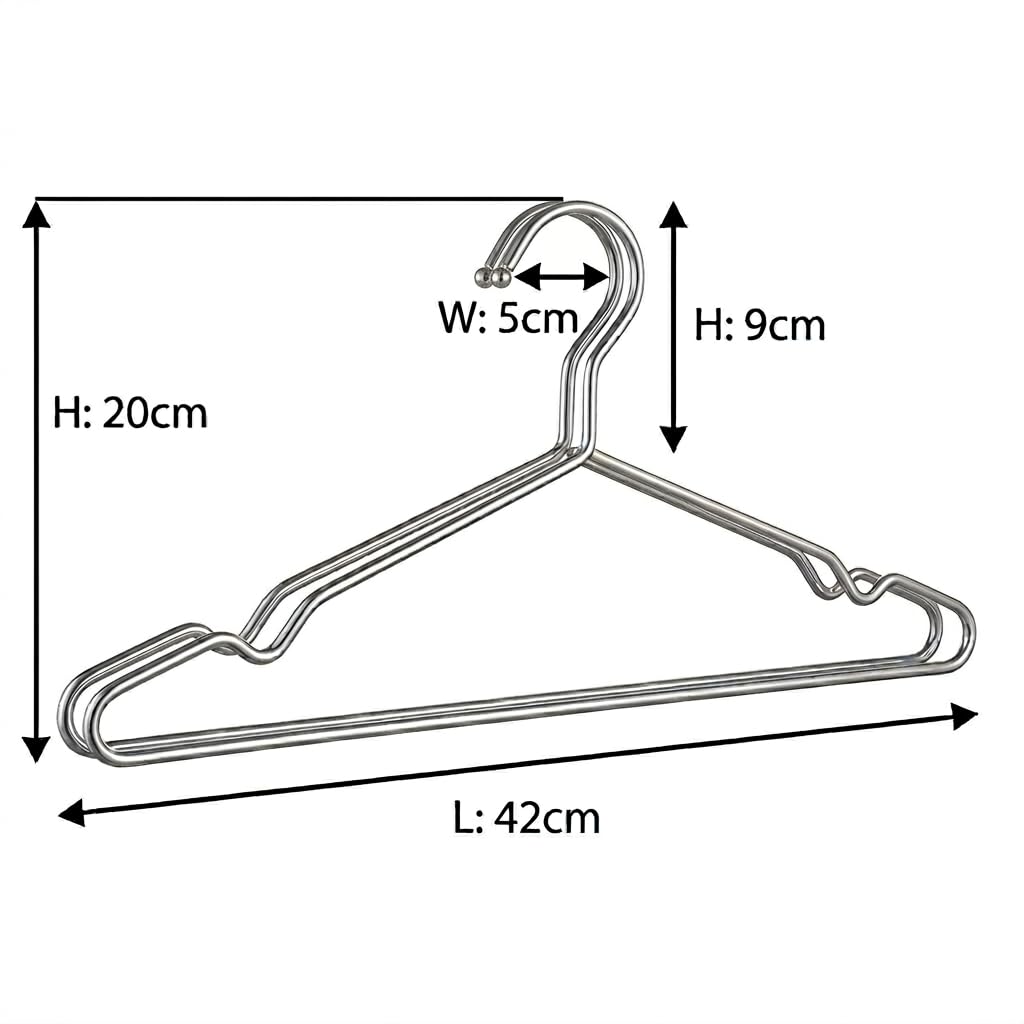 Perchas de Acero Inoxidable 42 cm, Pack de 50 Grosor 4 mm, Perchas de Metal Cromado Antideslizantes, Resistentes y Antioxidantes, Diseño en V Ahorra Espacio para Camisas, Chaquetas y Pantalones