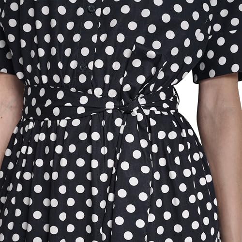 Image of DKNY Women's Short Sleeve Cotton Poplin Collared Midi Shirtdress