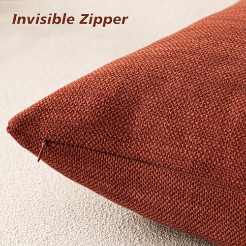 Image of Foindtower Set of 2 Decorative Textured Burlap Linen Throw Pillow Covers Farmhouse Boho Cushion Cover Solid Accent Pillowcase for Couch Sofa Bed Living Room Home Decor, 22x22 Inch,Fall Orange Hazel