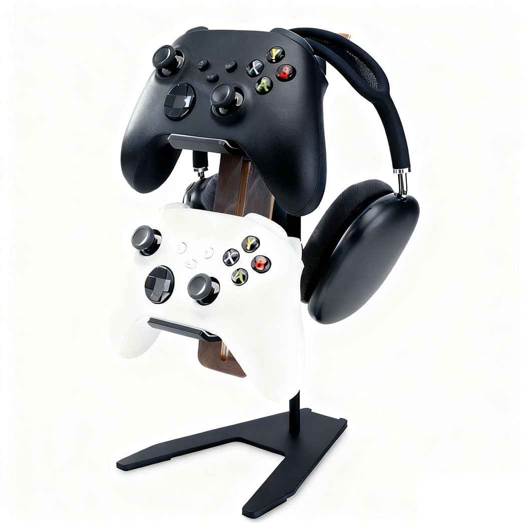 Controller Stand and Headphone Stand, Creative Wooden Controller Holder for Game Room Décor, Controller Stand for Desk, Fit Xbox, PS4, PS5