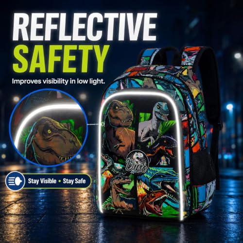 Image of CCJPX 3PCS Dinosaur Backpack for Boys, 16 Inch Water Resistant Preschool Bookbags, Cool Kindergarten School Backpacks and Lunch Box