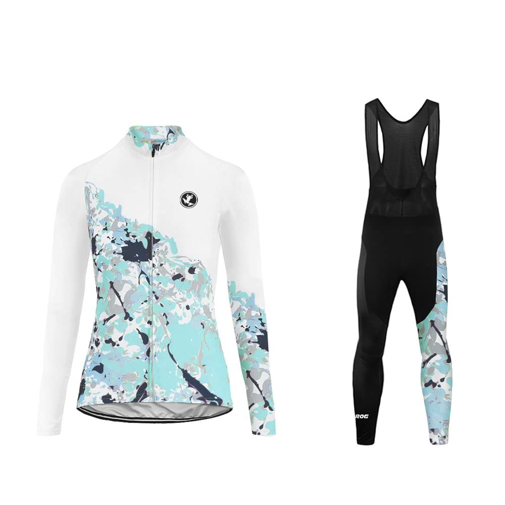 Ugly Frog Completo Ciclismo Donna, Set Abbigliamento Ciclismo Traspirante Maglia Manica Lunga + Pantaloni 20D Imbottito Completo Bici per Ciclista CXWY02