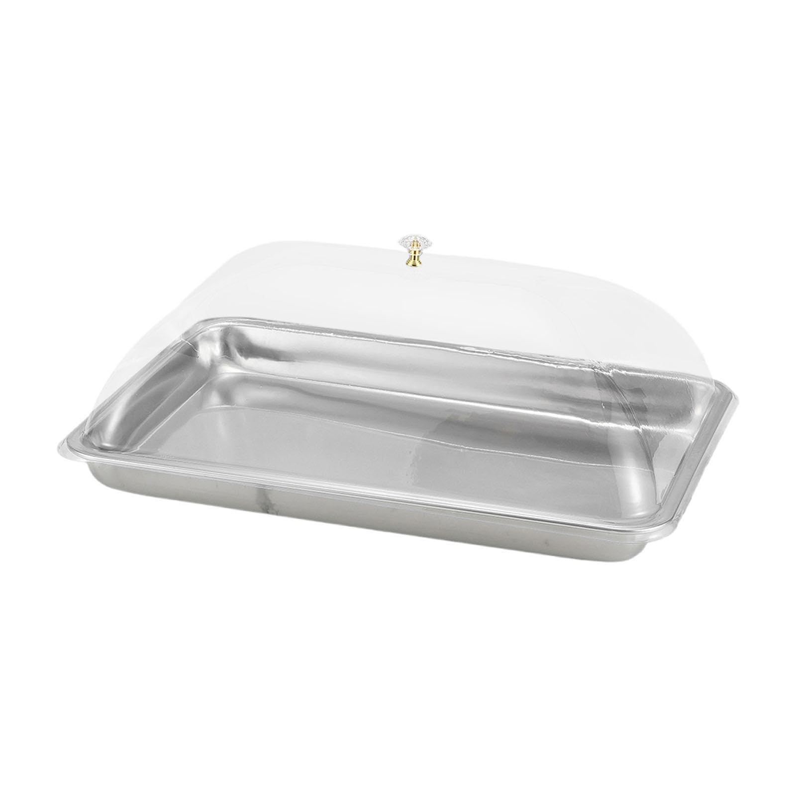 perfk Bandeja Rectangular Multiusos de Acero Inoxidable con Tapa de cúpula para Servir Alimentos, Pasteles, Fiestas, restaurantes y, 50x35x5cm