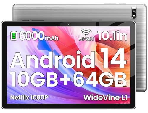 TPZ Tablet 10 Zoll Android 14 Tablet- Octa-Core Tablets 10GB + 64 GB 1 TB Erweiterbar, 6000 mAh Akku, Widevine L1, 2.4G + 5G Wi-Fi 6, 2MP + 8MP, Bluetooth5.0, 1280 * 800 FHD IPS-Grau