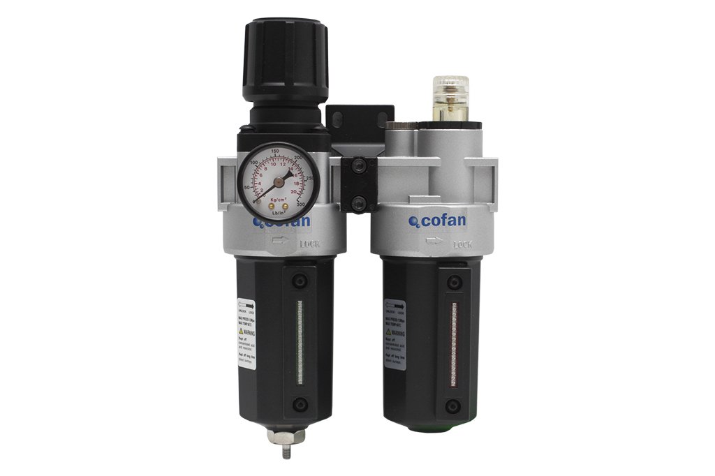 Filtro con regulador y depósito de lubricante | Medida Rosca 3/8" | 2700 L de Caudal | Cofan 09000920