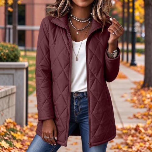 Quilted Jackets for Women Lightwight Fall Winter Mid Length Padded Coats - image 2
