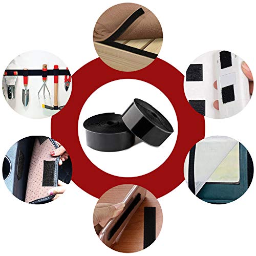 Image of Hook and Loop Strips with Adhesive, 1in x 26ft Excellent Grip, Strong Sticky Back, Heavy Duty, Mounting Tape, Double Side Tape for Fixing and Hanging, Home School and Office Use, Black