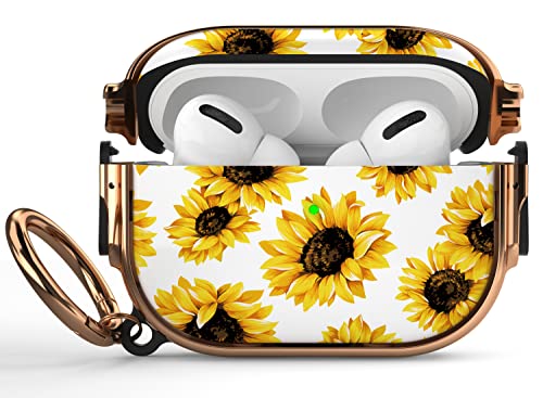 Image of Maxjoy for AirPods Pro 2nd /1st Generation Case with Lock, Cute AirPods Pro 2 Case Lock Protective Hard AirPod Pro Cover for Women Girly with Keychain for Airpod Pro (2023 /2022 /2019), Sunflower