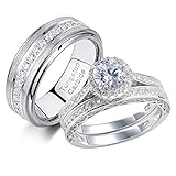 Newshe Wedding Rings Set for Him and Her Women Mens Tungsten Bands Round Cz 3Ct Sterling Silver 10&7