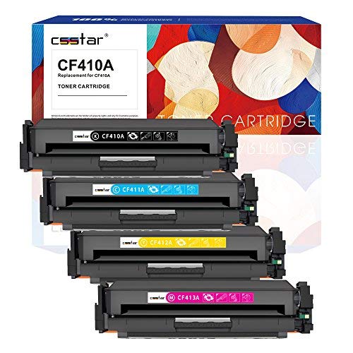 CSSTAR Compatible Toner Cartridge Replacement for HP 410A CF410A CF411A CF412A CF413A (Black/Cyan/Yellow/Magenta, 4-Pack)