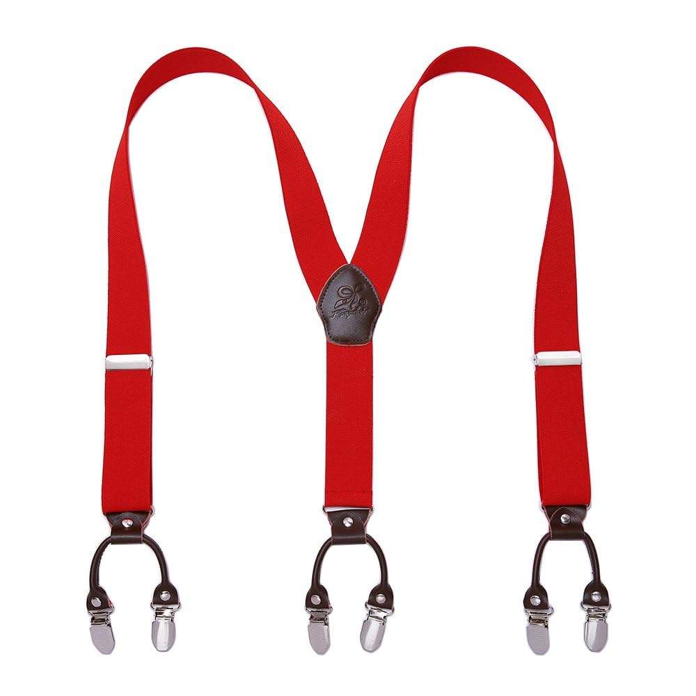 KANGDAI Rindsleder Hosenträger für Herren Breit Y Style 3.5 CM Mit Sehr 6 Starke Metall Clip Durable Elastic Verstellbare Hosenträger Geschenkbox für Herren und Damen