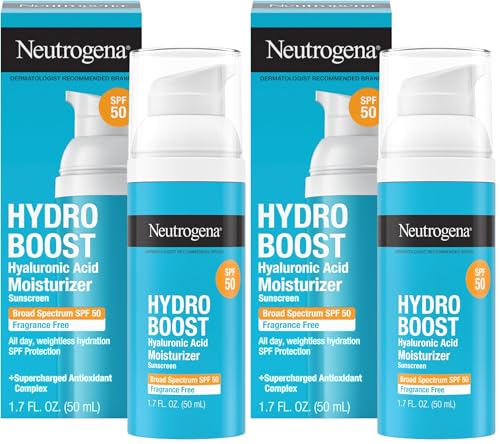 Neutrogena Hydro Boost Hyaluronic Acid Face Moisturizer with Broad Spectrum SPF 50 Sunscreen,Non-Greasy,Fragrance Free Daytime Facial Moisturizer to Hydrate & Soothe Dry Skin,1.7 fl. oz,(Pack of 2)