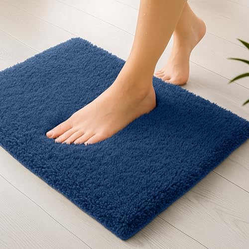 Image of enera Anti Slip Bathroom Mat 40x60 cm | Microfibre Bath Mat, Door Mat & Floor Mat for Bathroom, Bedroom, Kitchen, Home | 2000 GSM Soft Water Absorbent Quick Dry Machine Wash (Stello, Insignia Blue)