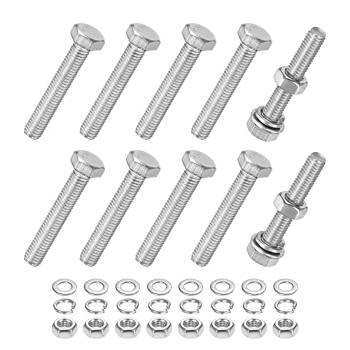 M METERXITY 10-Pack Hex Head Screw Bolt with Nuts Flat &amp; Lock Washers M5x30mm Stainless Steel Bolts and Nuts Kit Fully Threaded Metric Bolt Assortment for Equipment/Machinery