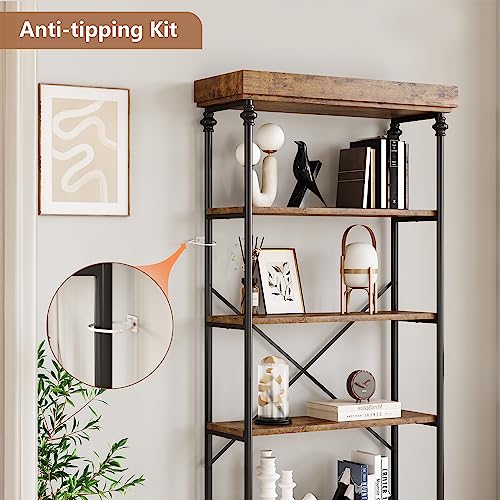 GarveeHome 6 Tier Bookshelf Industrial Bookcase Wood Tall Standing Bookshelves Wood Vintage Display Rack Rustic Bookshelf