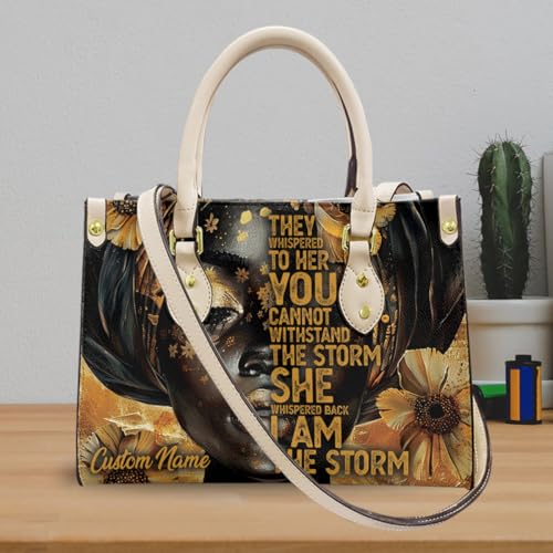 Leather Handbag for Black Women, Custom Name Tote Bag, Mother's Day, Birthday & Christmas Gifts4