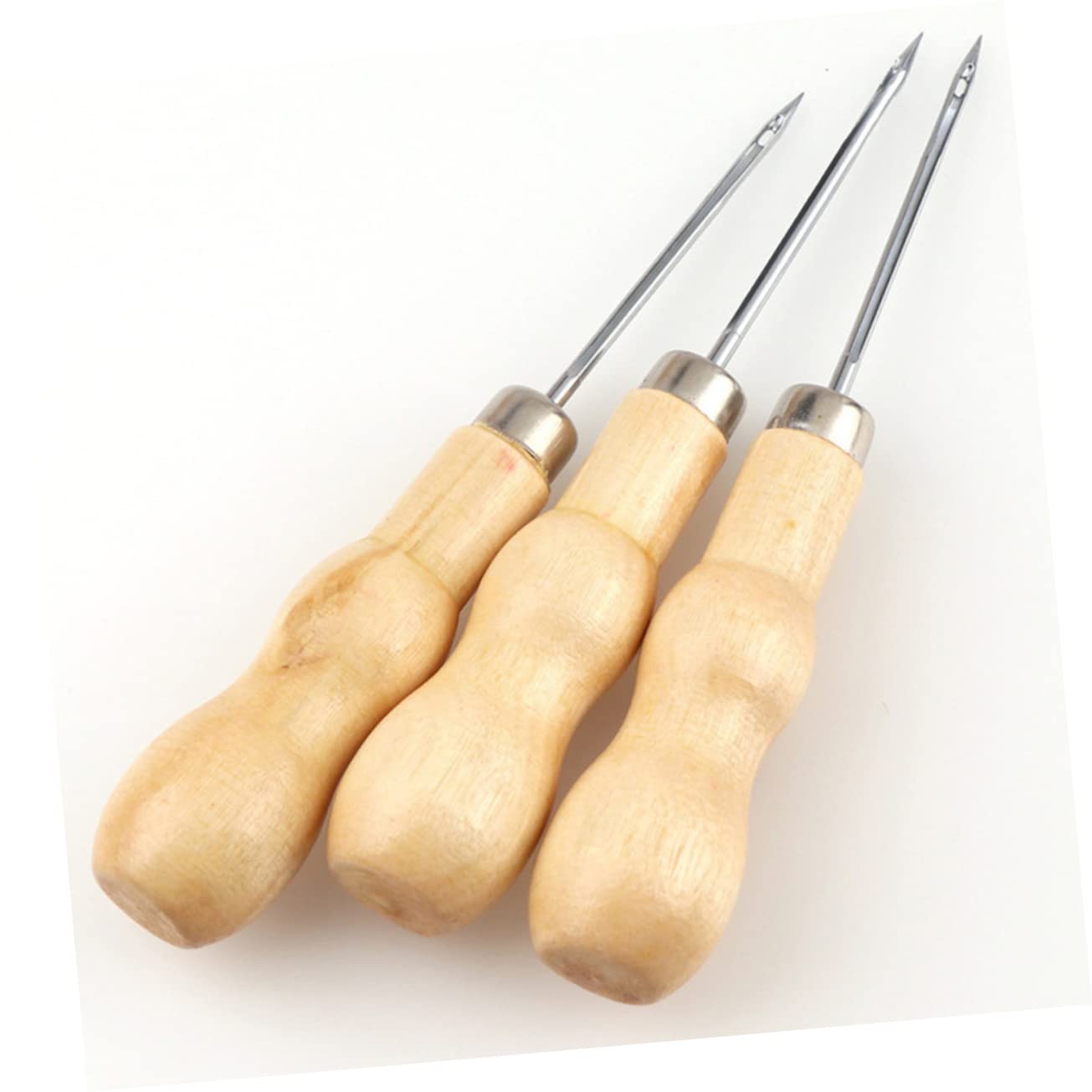 3pcs Leather Craft Stitching Awls with Wooden Handles Durable Scratch Awls for DIY Sewing Hole-Punching and Pinpointing Leatherwork and Craft Projects