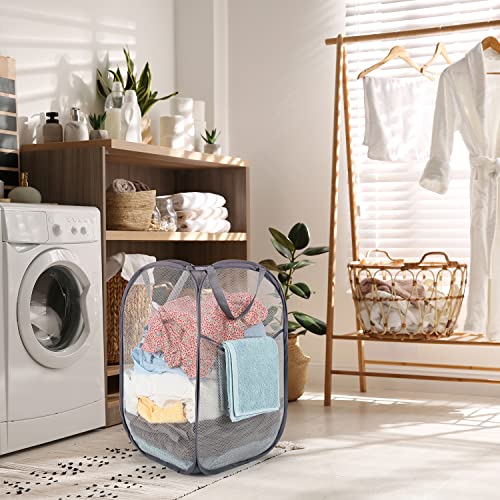 Image of BATTOO Deluxe Strong Mesh Pop up Laundry Hamper Basket with Side Pocket Foldable Hamper for Laundry Room, Bathroom, Kids Room, College Dorm or Travel Black + Grey