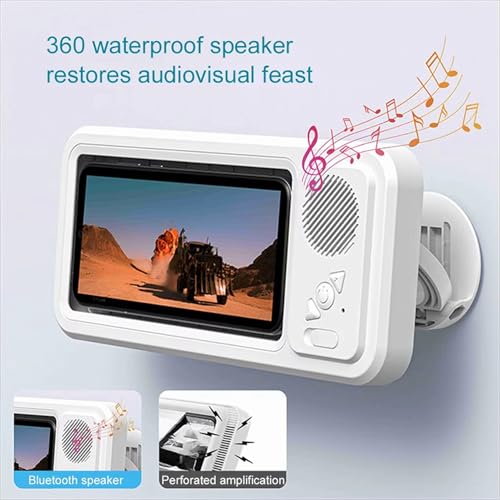 Support de téléphone de douche étanche avec haut-parleur Bluetooth, pack de 2 blanc