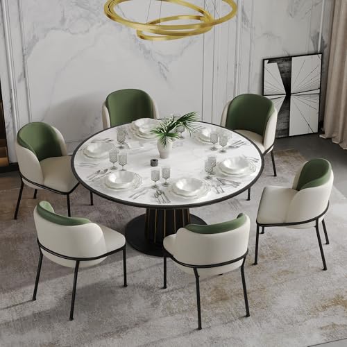 Hmdpoo Juego de 6 Sillas de Comedor Modernas, Metal y Madera, Beige y Verde, con Patas Ajustables, 55x55x85cm