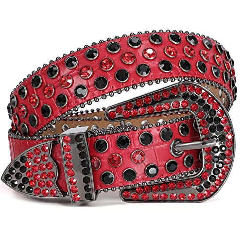 JASGOOD Men Women Rhinestone Belt Western Leather Belt Cowgirl Cowboy Bling Diamond Studded Leather Belt for Jeans Pants