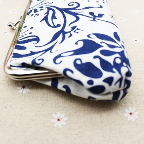 Pouch Canvas Durable Iron Mouth Clip Jewelry Bag Women(Blue)2