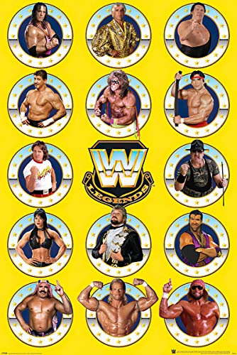 POSTER STOP ONLINE WWE Legends - TV Wrestling Poster (The Legends - Bret Hart, Randy Savage, Andre The Tiant, Razor Ramon, Rowdy Roddy Piper...) (Size 24 x 36")