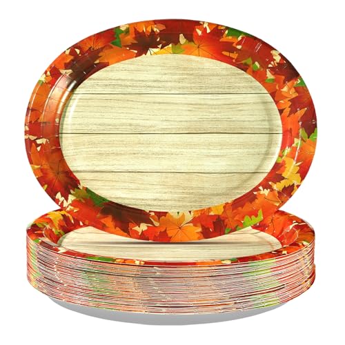 50Pcs Fall Oval Paper Plates 10" x 12" Large Disposable