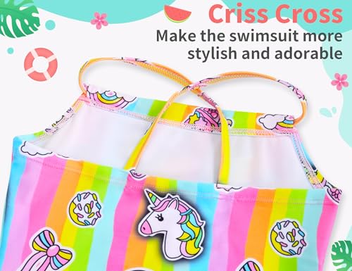 Image of TENVDA Girls Swimsuit Summer Beach Sport Halter Bathing Suits One Piece Swimwear for 2-12 Years Old Kids