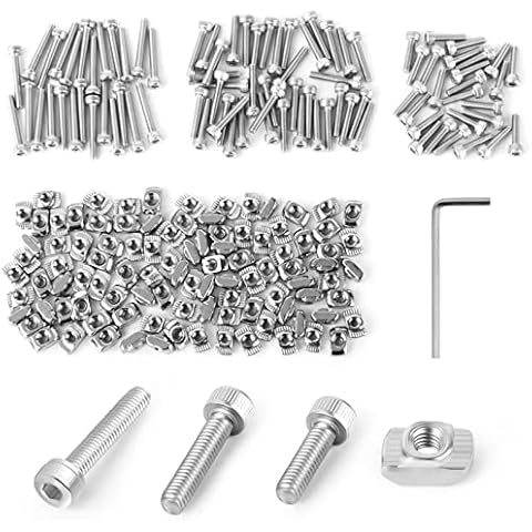 QCQIANG 200pcs M4 T-Nuts Assortment Kit, Hammer Nut with Hex Socket Head Screws for Profile Groove Cover