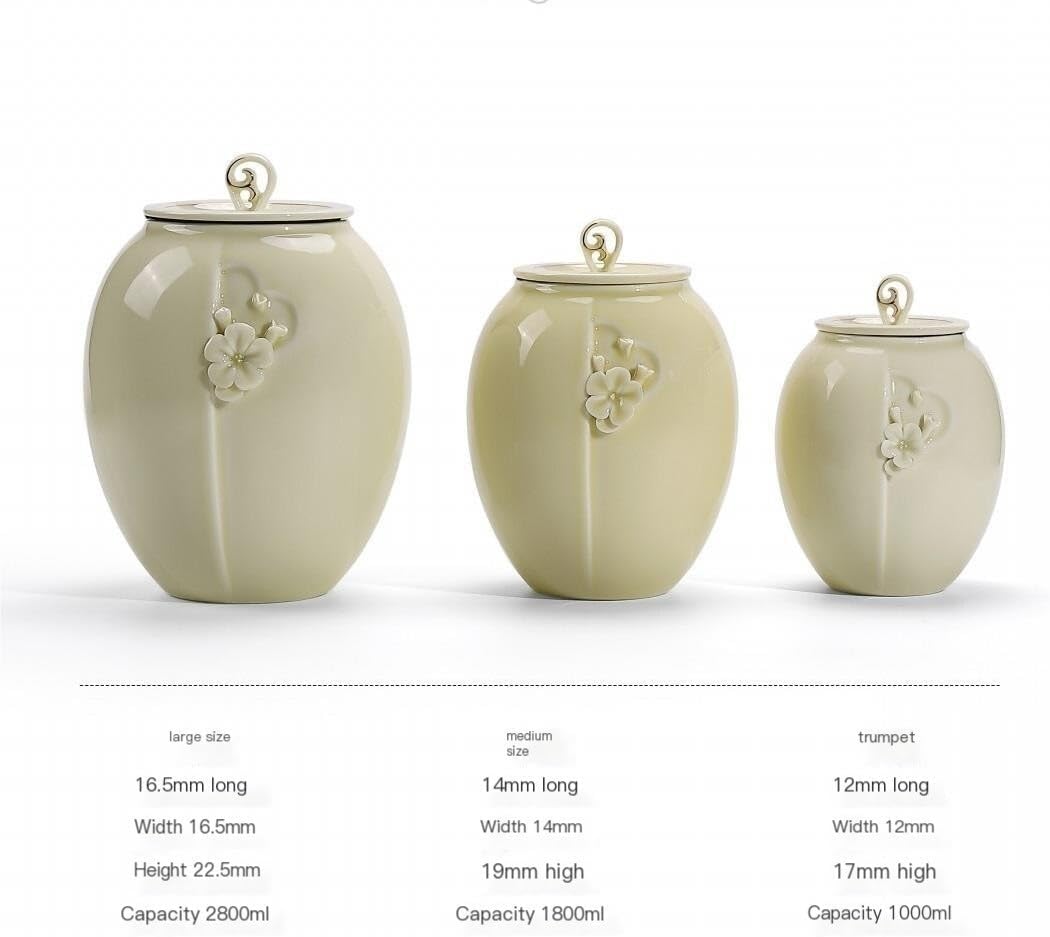 SONGCHAO Sugar Jar Hand-kneaded Flower Ceramic Tea Storage Jar Celadon Loose Tea Tea Jar Kitchen Food Storage Jar Sealed Jar Tea Canister (Color : A, Size : Medium)