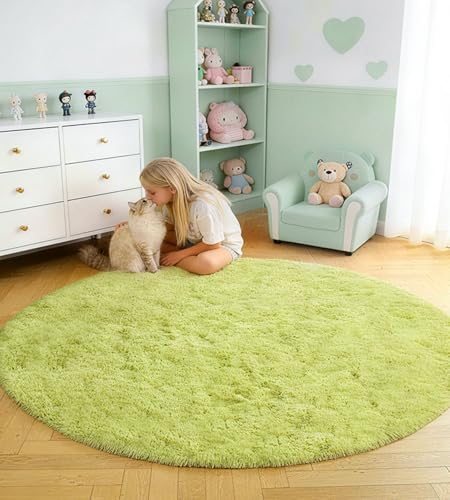 VOFUSHON Tapis Rond 100 CM Vert Tapis Chambre Lavable Antidérapant Ultra-Doux Moelleux Grand