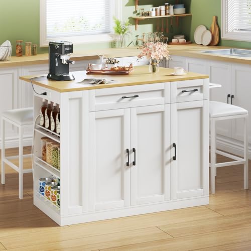 HUAHUU Rolling Kitchen Island with Storage and Seating, 43