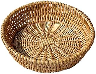 Hopbucan Hand-Woven Basket, Wicker Basket, Food Serving Bowl Woven for Bread, Fruit, Vegetable Storage, Gift Baskets 25 x 8cm