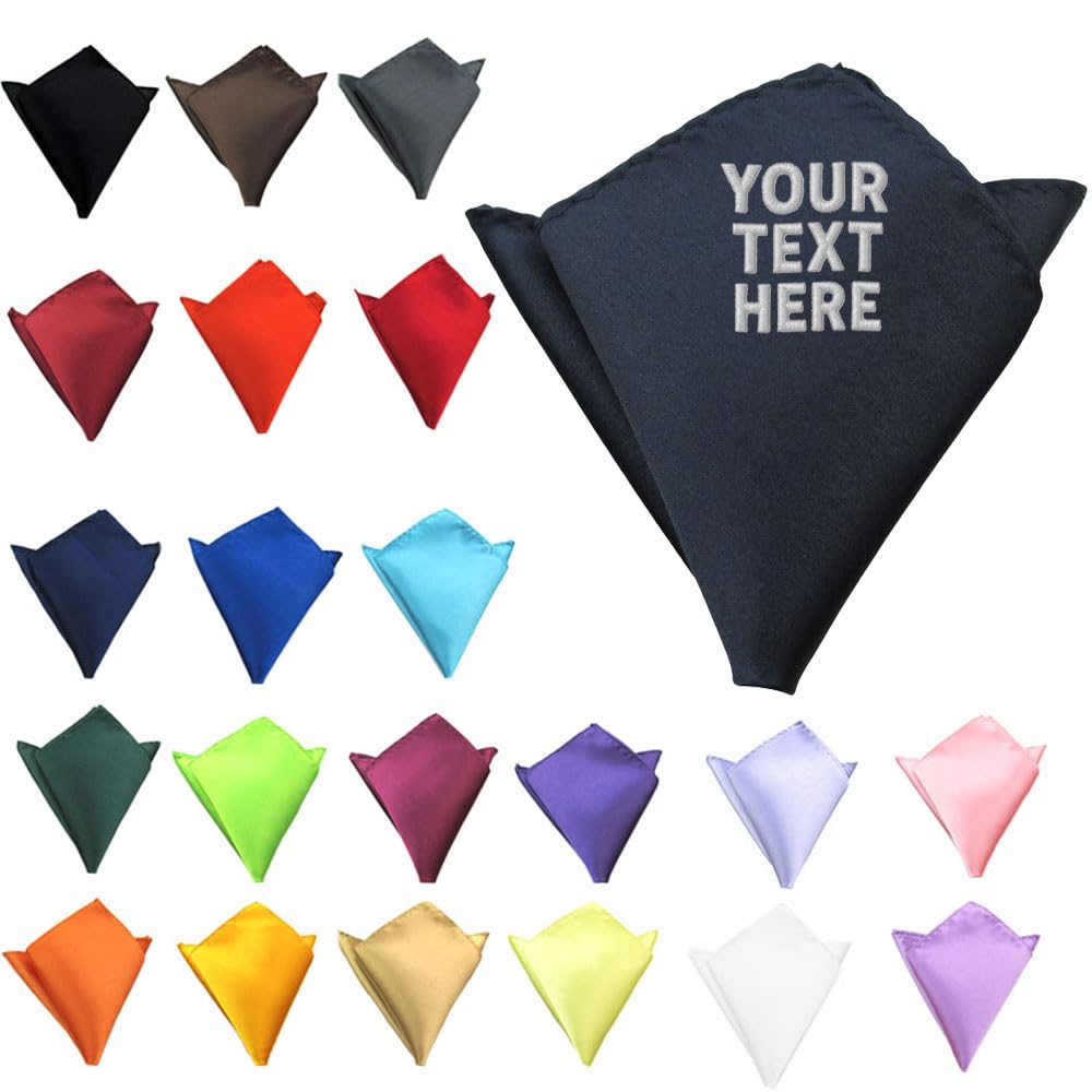 Van Der Linn Personalised Embroidered Pocket Handkerchief Square Satin Wedding Formal Groom (Dark Blue)